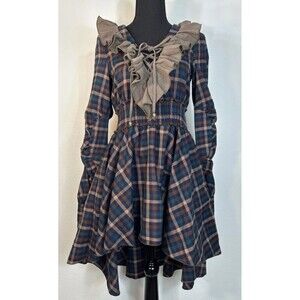 Vicky and Lucas Plaid Flannel Ruffle Retro Steampunk Dress Size Small (4/6)